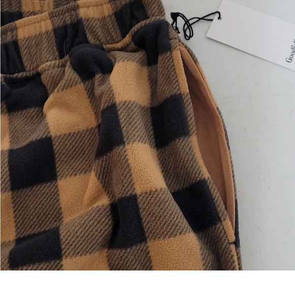 New! Men's Goodfellow Microfleece Pajama Pants Beige/Black Plaid. Soft & Comfy - Picture 7 of 10